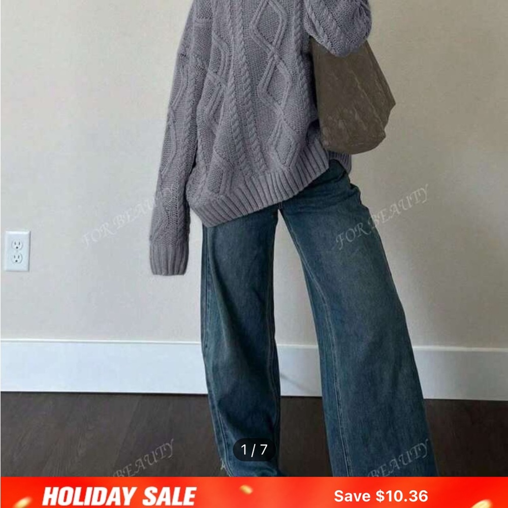 SHEIN Gray Oversized Crew Neck Sweater